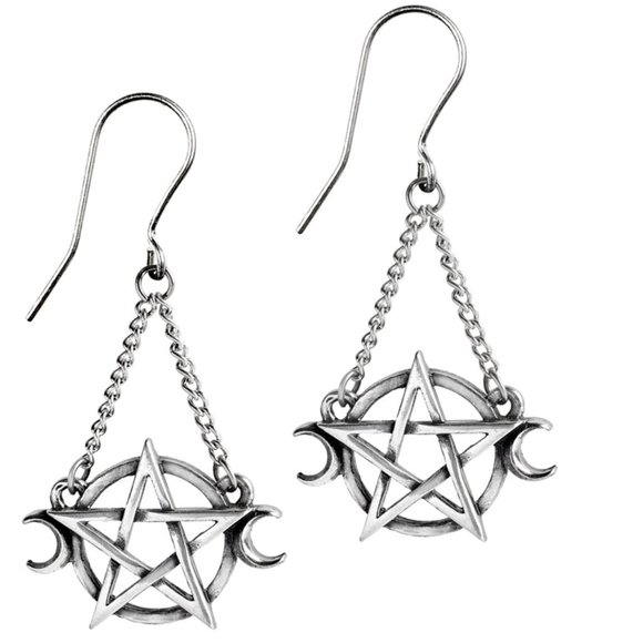 Alchemy Gothic Jewelry - LAST CHANCE! Alchemy Gothic Wiccan Goddess Earrings Dangling Pentagram NWT